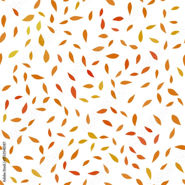Fototapeta Autumn botanical decor. Monochrome red orange plant seamless pattern. Many random willow leaves. Soft nature colors. Background decorative elements for wallpaper, textile, etc.
