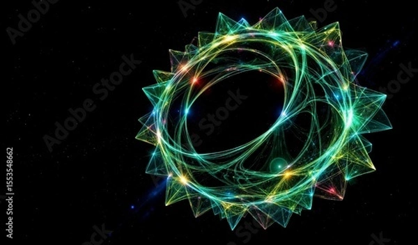 Fototapeta Cosmic Nebula Swirls: Emerald, Sapphire, Ruby Fractured Crystal Formations in Deep Space