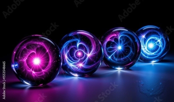 Fototapeta Cosmic Energy Within Glass Spheres: Iridescent Nebula Swirls In Deep Space Void