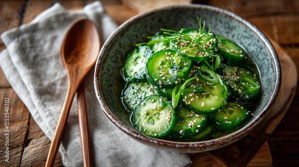Fototapeta Refreshing cucumber salad with sesame for a light summer meal
