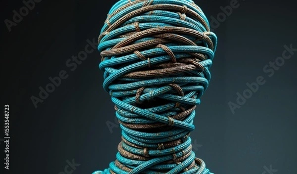 Fototapeta Teal And Copper Cables Forming Abstract Geometric Layers, Mysterious Serenity, Dark Background