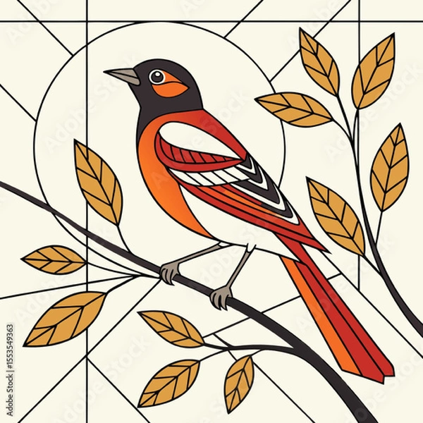 Obraz seamless pattern with autumn leaves and birds
