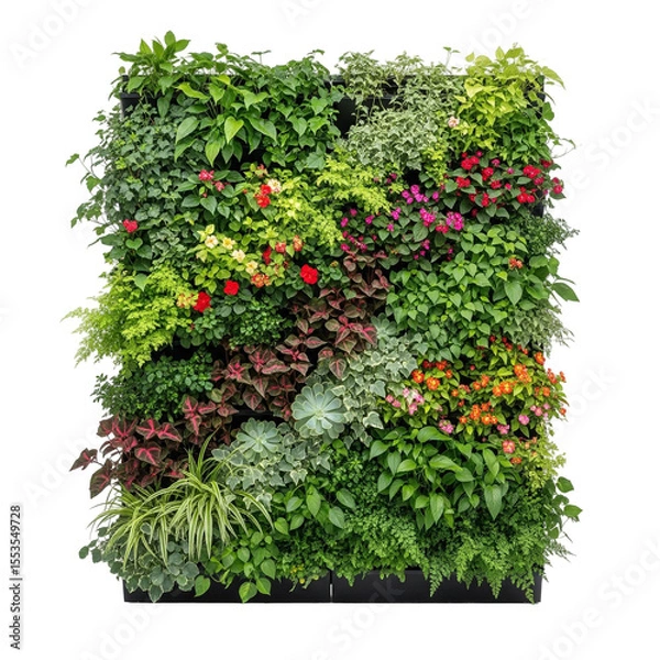Fototapeta Colorful Vertical Garden Wall with Dense Foliage and Blooming Flowers