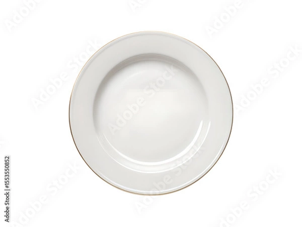 Fototapeta Elegant White Dinner Plate with Gold Trim Against a transparent background