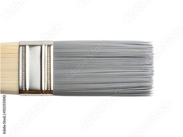 Fototapeta Close up view of a paint brush with white bristles on transparent background