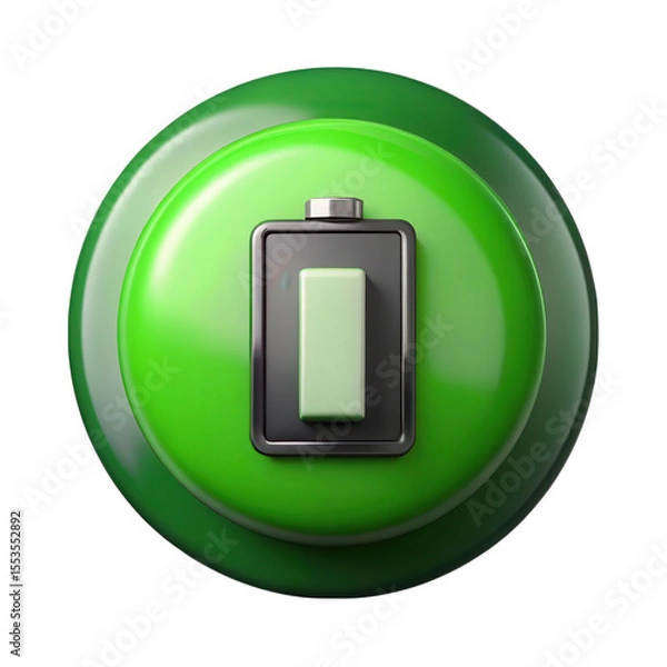 Fototapeta 3d Green battery button icon isolated on transparent background
