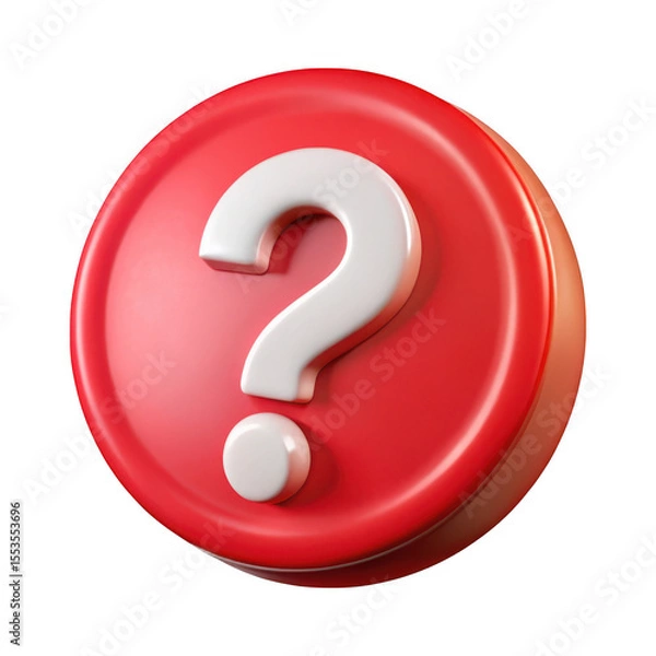 Fototapeta Red button with white question mark isolated on transparent background