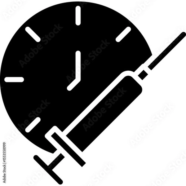 Fototapeta Syringe and clock time icon to symbolize injection effect duration schedule, vaccination time, immunization, or injection reminder
