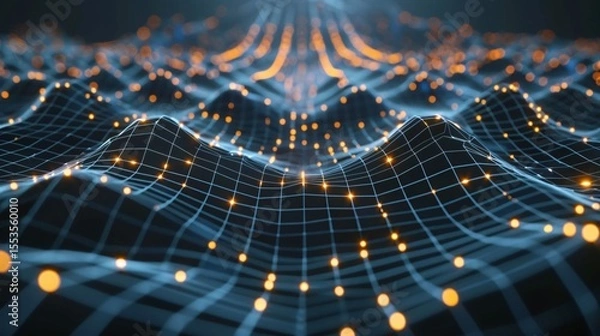 Fototapeta Abstract AI tech digital data flow connected dots lines Communication network concept
