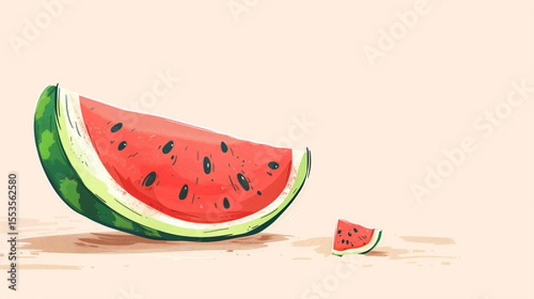 Obraz Fresh watermelon slice summer banner with copy space illustration header