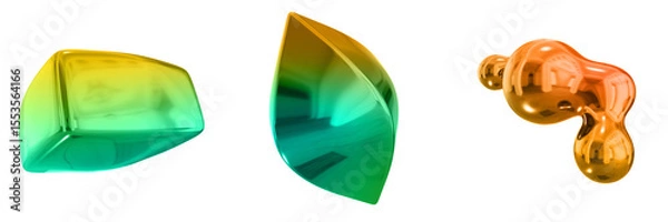 Fototapeta 3D Abstract Shape Objects, 3d rendering metallic gradient shape design element, futuristic, shiny design