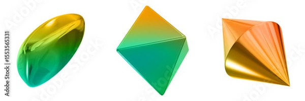 Fototapeta 3D Abstract Shape Objects, 3d rendering metallic gradient shape design element, futuristic, shiny design