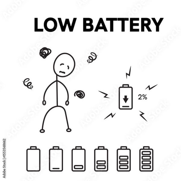 Fototapeta concept of running out of energy to work. employee is exhausted but still working. low battery and tired. work problems. illustration of a worker working by supporting a battery. flat style design.