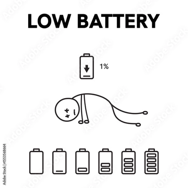 Fototapeta concept of running out of energy to work. employee is exhausted but still working. low battery and tired. work problems. illustration of a worker working by supporting a battery. flat style design.