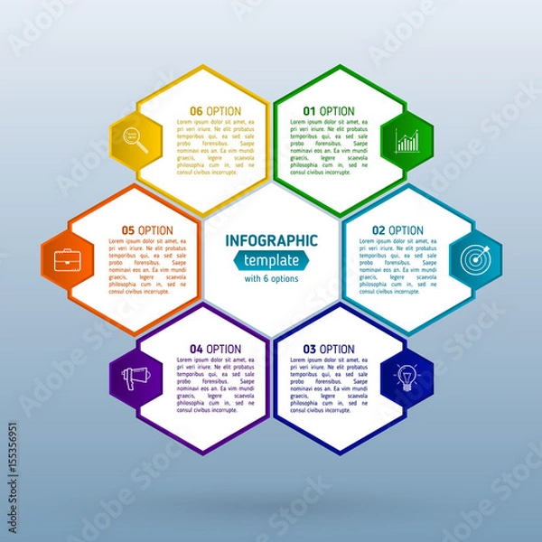 Fototapeta Business infographics with six steps for success. Abstract options infographics template. Vector illustration eps 10