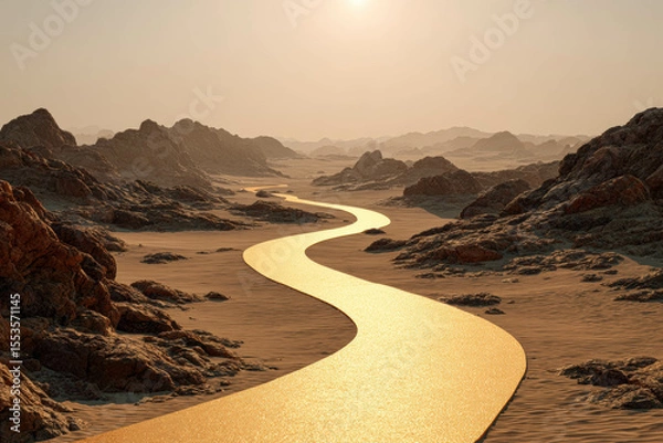 Fototapeta Golden Road Through Desert Symbolizing Journey To Success. Success Path
