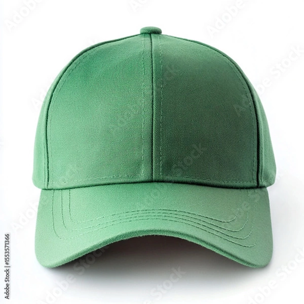 Fototapeta Green baseball cap front view on white background green cap headwear