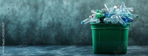 Obraz Recycling Receptacle Filled with Various Discarded Items like Plastic Bottles Glass Jars and Metal Cans for Sustainable Environmental Management and Resource Conservation Initiative