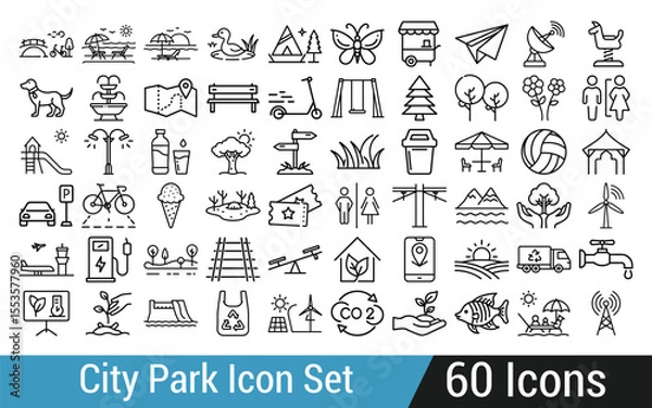 Fototapeta Comprehensive city park icon set featuring recreation nature and sustainability elements