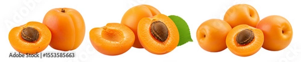 Fototapeta Apricots arranged in different views on white background  