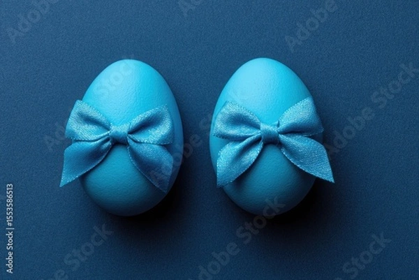 Fototapeta Two vibrant blue eggs with matching blue bows
