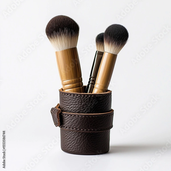 Fototapeta brush holder is wrapped in leather Generative ai