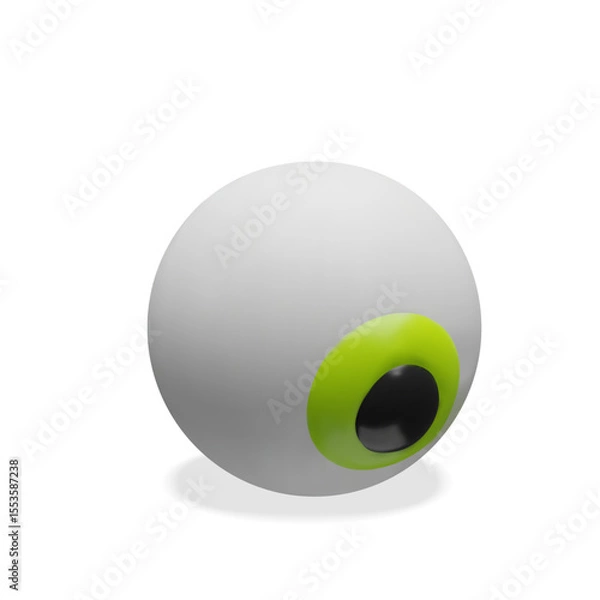 Fototapeta Minimal 3D cartoon eyeball with glossy pupil and clean design look down. Great for Halloween graphics, spooky characters, children s themes, and seasonal decorations in fun vector style.