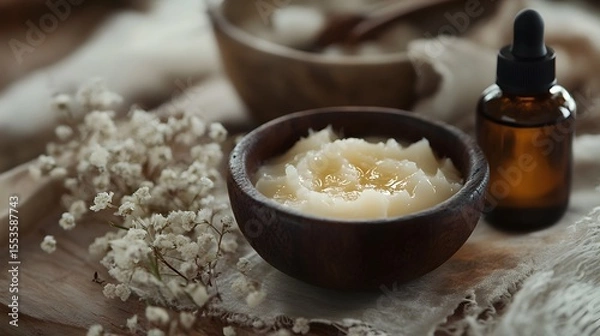 Obraz Natural skincare products for beauty routine and organic wellness with essential oil and shea butter