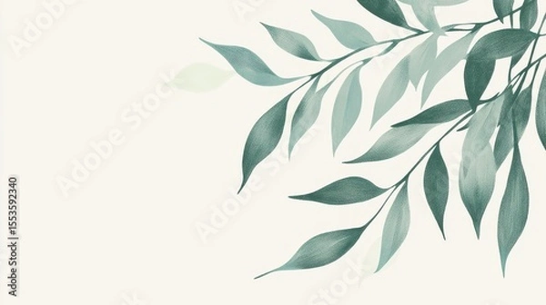 Obraz Delicate teal leaves on a light background.