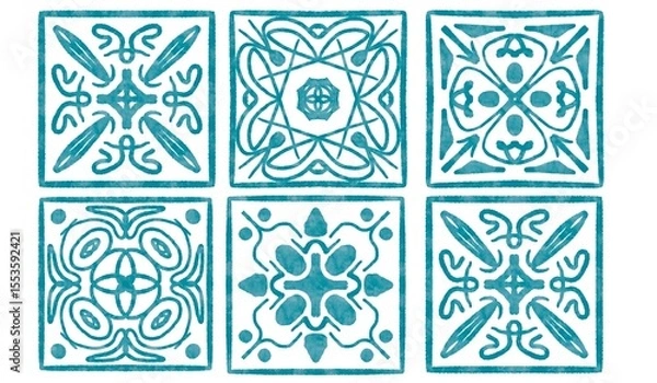 Obraz six tiles with blue watercolor patterns