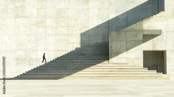 Obraz A person ascends steps against a modern architecture backdrop.