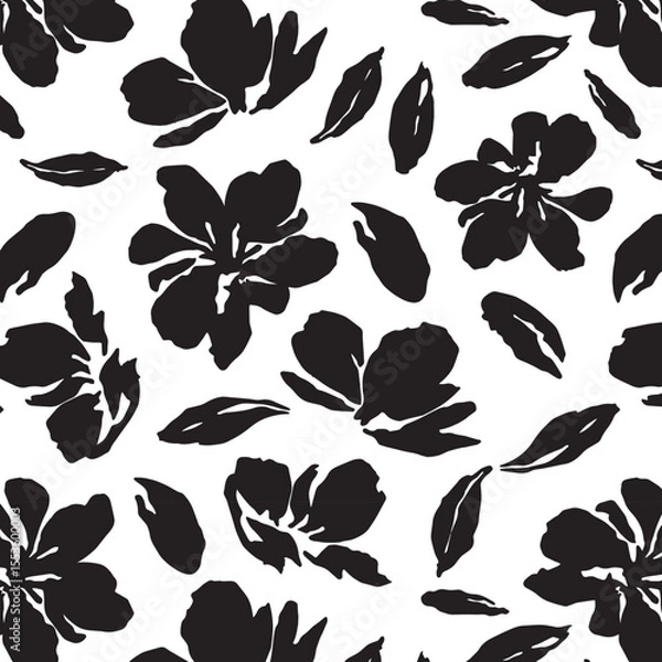 Fototapeta Flowers have organic shape with seamless background. Simple abstract floral pattern. Modern printing. Ideal for textile design, wallpaper, cards, posters and decoration.
