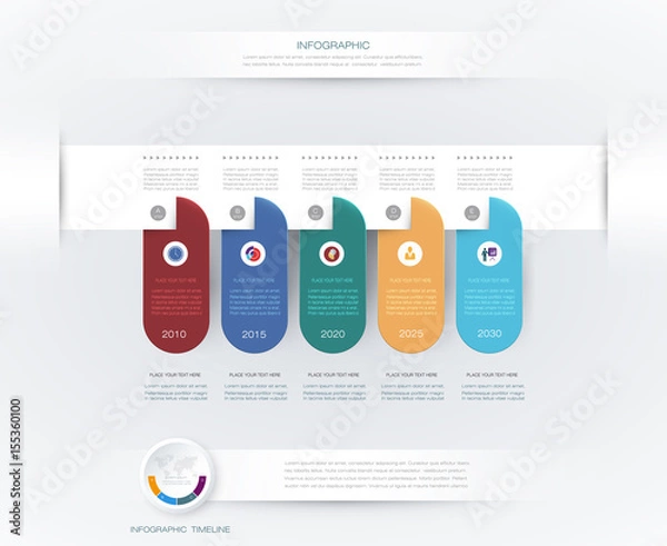 Obraz Vector infographics timeline design template with 3D paper label and graph 5 steps options. For workflow layout diagram, infograph business, infographic, flowchart, process diagram, time line, chart