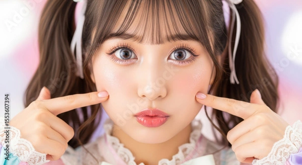 Obraz ほっぺをぷにっと指差す可愛い女の子