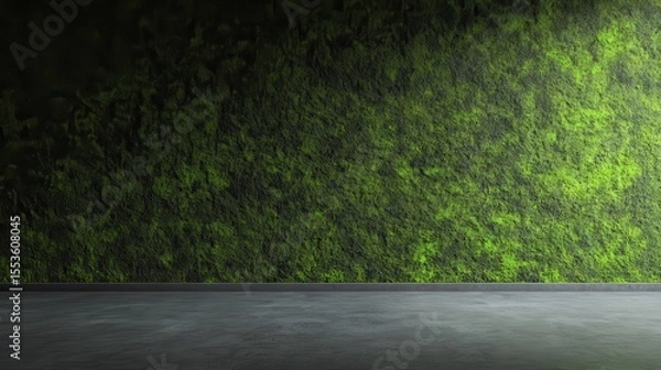 Obraz Empty room with a moss wall and a concrete floor.