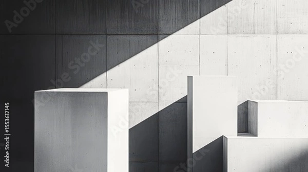 Fototapeta Abstract concrete forms illuminated by sunlight.