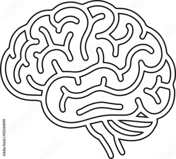 Fototapeta A stylized outline depicts the human brain, symbolizing intelligence, learning, and neuroscience within medical or educational designs, offering a minimalist and clean graphic element.