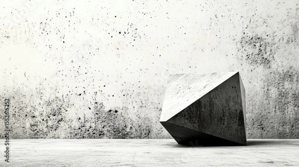 Fototapeta Geometric concrete sculpture in a textured space.