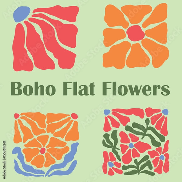 Obraz Boho Abstract Wavy Flowers – Retro Floral Vector Set