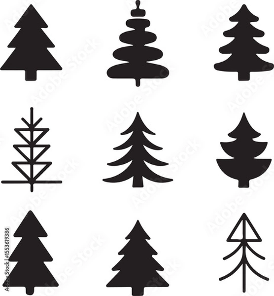 Fototapeta Minimalist Christmas Tree Icons vector on white background