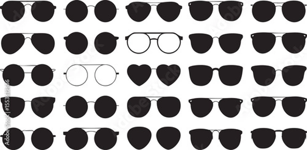 Fototapeta Diverse Sunglasses Collection A Variety of Styles and Shapes for Eye Protection and Style Enhancement, Perfect for Summer Outings and Sun Protection
