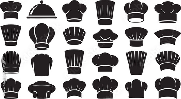 Fototapeta Culinary Headwear Collection A Diverse Array of Chef Hats and Food Service Covers for Professional Kitchens and Baking Environments in a Clean Vector Style