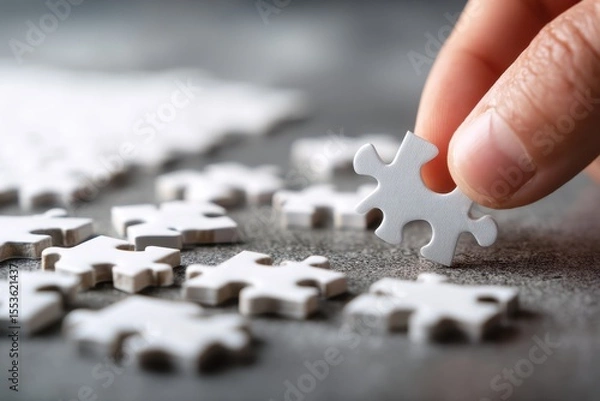 Fototapeta Supply chain puzzle pieces being connected by hand