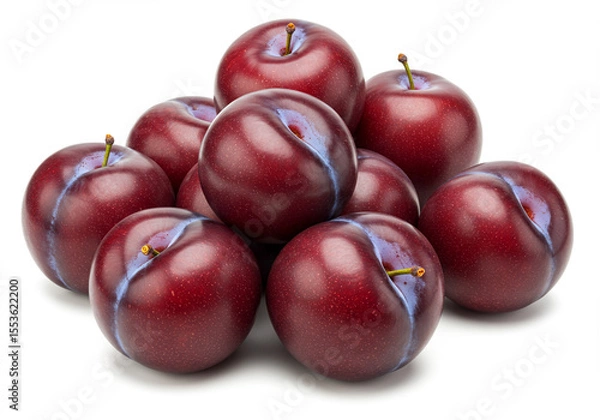 Fototapeta Pile of Fresh Red and Purple sweet juicy Plums on White Background