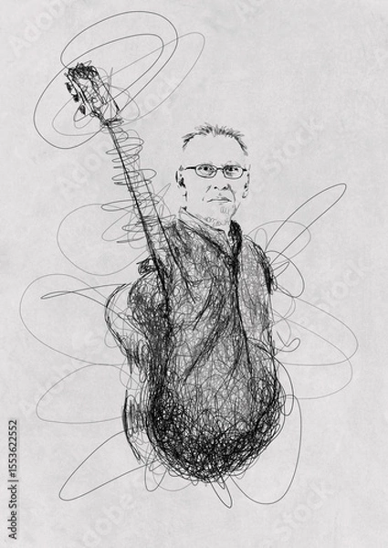 Obraz Man Holding a Guitar Sketch