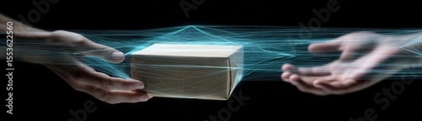Fototapeta Hands passing package through digital interface