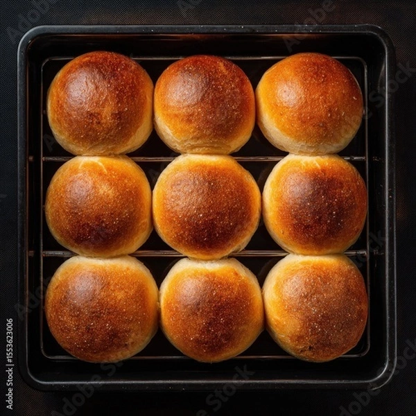 Fototapeta arm Homemade Goodness Freshly Baked Bread Rolls with a Golden Crust, Perfectly Arranged on a Baking Tray for a Hearty Meal