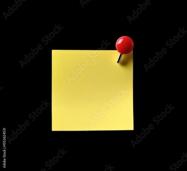 Fototapeta Yellow sticky post - it note with a red on a transparent background, for office reminder or decoration.