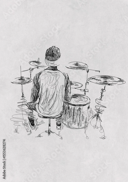 Obraz Drummer at the Kit Sketch