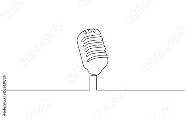 Fototapeta Continuous one single minimal line drawing microphone, Microphone continuous one line drawing. Voice recording symbol. Vector illustration. Editable outline.